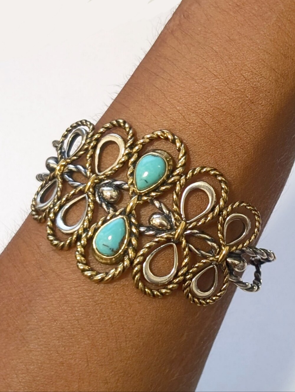 Carolyn Pollack American West sterling silver brass turquoise cuff bracelet 925